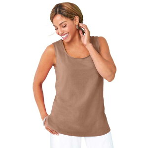 �W�F�V�J�����h�� ���f�B�[�X �g�b�v�X T�V���c �v���X�T�C�Y �R�b�g�� Jessica London Women's Plusize Stretch Cotton Horseshoe Neck Tank Creamy Mocha ���J