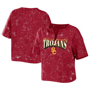 �E�F�A �o�C �G���� �A���h���[�Y ���f�B�[�X �g�b�v�X T�V���c Women's WEAR by Erin Andrews Cardinal USC Trojans Bleach Wash Splatter Notch Neck T-Shirt Usc Red ���b�h