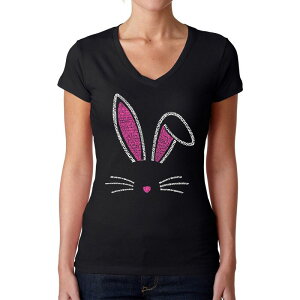 �G���G�[�|�b�v�A�[�g ���f�B�[�X �g�b�v�X T�V���c V�l�b�N LA Pop Art Bunny Ears - Women's Word Art V-Neck T-Shirt Black �u���b�N