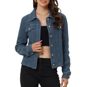 �A���O�� �P�[ ���f�B�[�X �A�E�^�[ �W���P�b�g�E�u���]�� �f�j�� ALLEGRA K Women's Jean Jacket Button Up Long Sleeves Texture Washed Casual Denim Jacket Blue �u���[