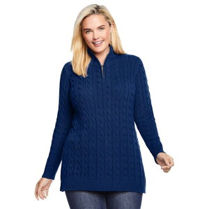 �E�[�}�� �E�B�Y�C�� ���f�B�[�X �A�E�^�[ �j�b�g�E�Z�[�^�[ �v���X�T�C�Y Woman Within Plusize Cable Knit Half-Zipullover Sweater Evening Blue �u���[