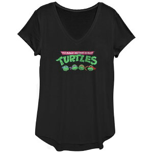 �A�j���L�����N�^�[ ���f�B�[�X �g�b�v�X T�V���c �O���t�B�b�N Licensed Character Women's Nickelodeon Teenage Mutant Ninja Turtles Heads Graphic Tee Black �u���b�N