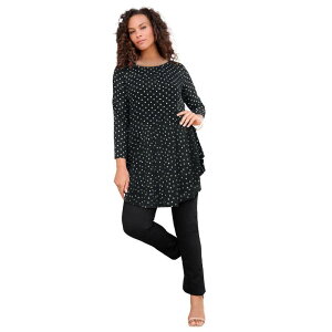���A�}���Y ���f�B�[�X �g�b�v�X T�V���c �h���[�v���X�T�C�Y Roaman's Women's Plusize Boatneck Swing Ultra Drape Tunic Top Black Paintedot �u���b�N