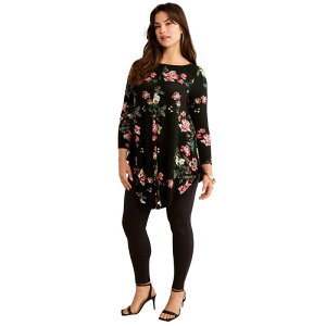 ���A�}���Y ���f�B�[�X �g�b�v�X T�V���c �h���[�v���X�T�C�Y Roaman's Women's Plusize Boatneck Swing Ultra Drape Tunic Top Black Spaced Blooms �u���b�N