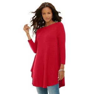 ���A�}���Y ���f�B�[�X �g�b�v�X T�V���c �h���[�v���X�T�C�Y Roaman's Women's Plusize Boatneck Swing Ultra Drape Tunic Top Classic Red ���b�h