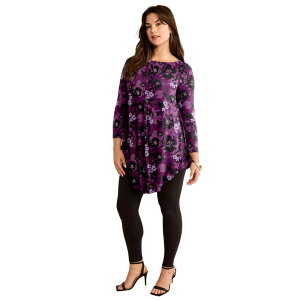 ���A�}���Y ���f�B�[�X �g�b�v�X T�V���c �h���[�v���X�T�C�Y Roaman's Women's Plusize Boatneck Swing Ultra Drape Tunic Top Dark Berry Blossom