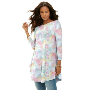 ���A�}���Y ���f�B�[�X �g�b�v�X T�V���c �h���[�v���X�T�C�Y Roaman's Women's Plusize Boatneck Swing Ultra Drape Tunic Top Multi Mist Floral �}���`�J���[