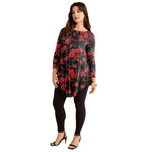 ���A�}���Y ���f�B�[�X �g�b�v�X T�V���c �h���[�v���X�T�C�Y Roaman's Women's Plusize Boatneck Swing Ultra Drape Tunic Top Red Peony Garden ���b�h