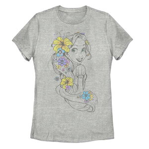 �f�B�Y�j�[ ���f�B�[�X �g�b�v�X T�V���c �t�����[�� �t�����[ Disney's Tangled Rapunzel Juniors' Floral Pencil Sketch Tee Athletic Heather �w�U�[