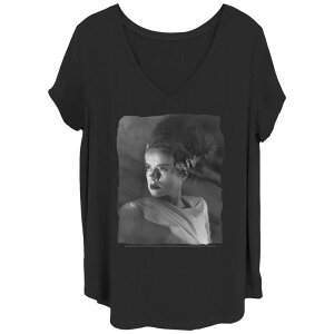 �A�j���L�����N�^�[ ���f�B�[�X �g�b�v�X T�V���c �v���X�T�C�Y Licensed Character Juniors' Plusize Universal Monsters Bride Ofrankenstein Classic Portraitee Black �u���b�N