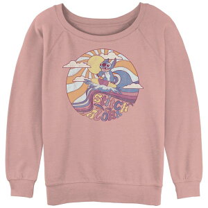 �f�B�Y�j�[ ���f�B�[�X �g�b�v�X T�V���c �p�C�� Disney's Juniors' Lilo & Stitch Colorful Aloha Slouchy Terry Desert Pink �s���N