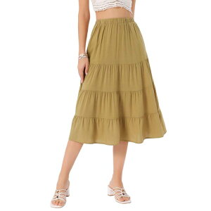 �A���O�� �P�[ ���f�B�[�X �{�g���X�J�[�g �e�B�A�[�h A ���C�� �~�f�B ALLEGRA K Women's A-Line Tiered Pockets Midi Long Skirt Khaki �J�[�L