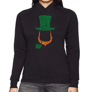 �G���G�[�|�b�v�A�[�g ���f�B�[�X �g�b�v�X T�V���c �X�E�F�b�g LA Pop Art Leprechaun - Women's Word Art Hooded Sweatshirt Black �u���b�N