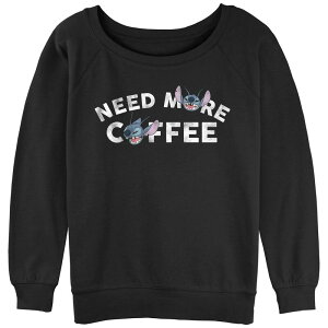 �A�j���L�����N�^�[ ���f�B�[�X �g�b�v�X T�V���c �p�C�� �O���t�B�b�N Licensed Character Juniors' Lilo & Stitch Need More Coffee Stitch Graphic Slouchy Terry Black �u���b�N