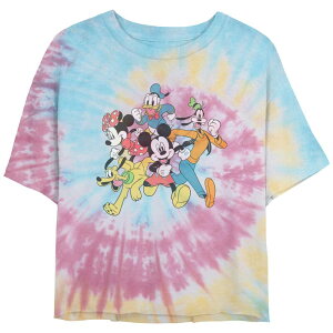 �f�B�Y�j�[ ���f�B�[�X �g�b�v�X T�V���c �O���t�B�b�N Disney's Mickey Mouse And Friends Running Together Crop Top Tie Dye Juniors' Graphic Tee Blue Pink Light Yellow �u���[