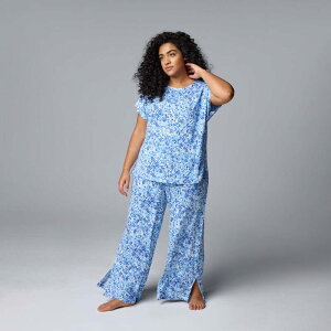 ���F���E�H�� ���f�B�[�X �A���_�[�E�F�A �i�C�g�E�F�A �v���X�T�C�Y �p���c Plusize Simply Vera Wang 2-pc. Short Sleeve Pajama Top & Pajama Pantset Blue Texture �u���[