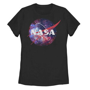�A�j���L�����N�^�[ ���f�B�[�X �g�b�v�X T�V���c ���S Licensed Character Juniors' NASA Purple Pink Mix Galaxy Style Logo Tee Black �u���b�N