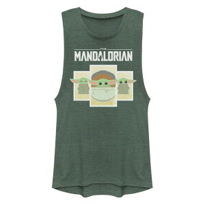 �A�j���L�����N�^�[ ���f�B�[�X �g�b�v�X T�V���c Licensed Character Juniors' Star Wars The Mandalorian The Child aka Babyoda The First Meeting Muscle Tank Topine Heather �w�U�[