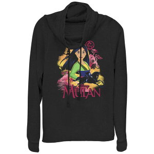 �f�B�Y�j�[ ���f�B�[�X �g�b�v�X T�V���c �L���b�v �P�[�v �O���t�B�b�N Disney's Mulan Juniors' Landscape Cowlneck Graphic Lightweight Long Sleeve Black �u���b�N
