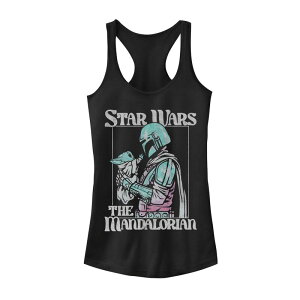 �X�^�[ �E�H�[�Y ���f�B�[�X �g�b�v�X T�V���c Juniors' Star Wars The Mandalorian Din Djarin Grogu Hold Pop Racerback Tank Top Black �u���b�N