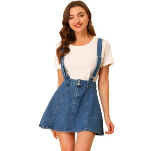 �A���O�� �P�[ ���f�B�[�X �{�g���X�J�[�g A ���C�� �~�j �R�b�g�� ALLEGRA K Women's Washed Cotton Button Front A Line Casual Mini Suspender Skirt M Blue �u���[