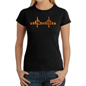 �G���G�[�|�b�v�A�[�g ���f�B�[�X �g�b�v�X T�V���c LA Pop Art San Francisco Bridge - Women's Word Art-Shirt Black �u���b�N