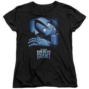 �A�j���L�����N�^�[ ���f�B�[�X �g�b�v�X T�V���c Licensed Character Iron Giant And Hogarth Short Sleeve Womens T-shirt Black �u���b�N