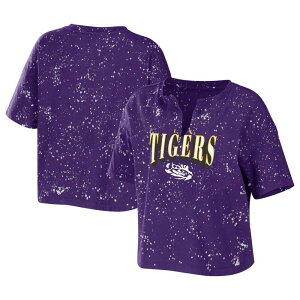 �E�F�A �o�C �G���� �A���h���[�Y ���f�B�[�X �g�b�v�X T�V���c Women's WEAR by Erin Andrews Purple LSU Tigers Bleach Wash Splatter Notch Neck T-Shirt Lsu Purple �p�[�v��