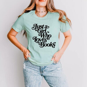 Simply Sage Market ���f�B�[�X �g�b�v�X T�V���c �O���t�B�b�N Simply Sage Market Just A Girl Who Loves Books - Women'short Sleeve Graphic T-Shirt Seafoam