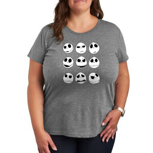 �f�B�Y�j�[ ���f�B�[�X �g�b�v�X T�V���c �v���X�T�C�Y �O���t�B�b�N Disney's Nightmare Before Christmas Plus Jack Faces Graphic Tee Gray �O���[