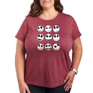 �f�B�Y�j�[ ���f�B�[�X �g�b�v�X T�V���c �v���X�T�C�Y �O���t�B�b�N Disney's Nightmare Before Christmas Plus Jack Faces Graphic Tee Red ���b�h