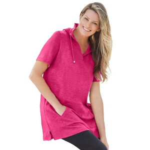 �E�[�}�� �E�B�Y�C�� ���f�B�[�X �g�b�v�X T�V���c �v���X�T�C�Y ���� �p�[�J�[ Woman Within Plusize Short-Sleeve Hoodie Raspberry Sorbet