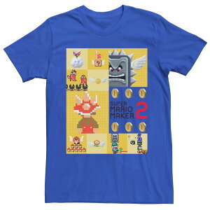 �A�j���L�����N�^�[ ���f�B�[�X �g�b�v�X T�V���c Licensed Character Men's Nintendo Super Mario Maker 2 Building Blockshort Sleeve Tee Royal