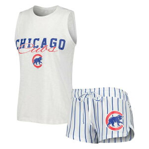 �A���u�����f�b�h ���f�B�[�X �A���_�[�E�F�A �i�C�g�E�F�A �V���[�g�p���c Unbranded Women's Conceptsport White Chicago Cubs Reel Pinstripe Tank Top & Shortsleep Set Cub White �z���C�g