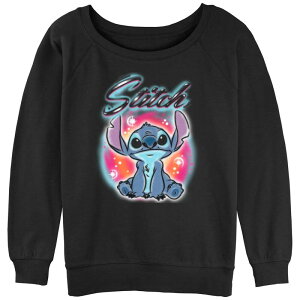 �A�j���L�����N�^�[ ���f�B�[�X �g�b�v�X T�V���c �p�C�� �O���t�B�b�N Licensed Character Juniors' Lilo & Stitch Airbrush Stitch Graphic Slouchy Terry Black �u���b�N