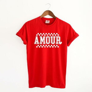 Simply Sage Market ���f�B�[�X �g�b�v�X T�V���c Simply Sage Market Amour Distressed Checkered Garment Dyed Tees Red ���b�h
