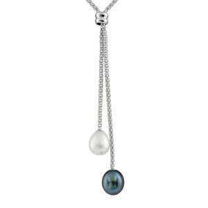 yz Aufbh fB[X lbNXE`[J[Ey_ggbv ANZT[ Sterling Silver Freshwater Cultured Pearl Double Drop Necklace Silvertone
