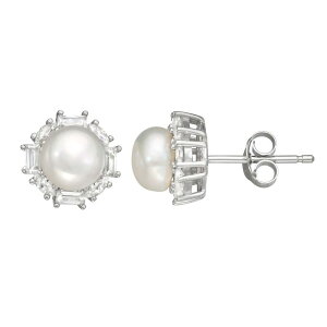 yz Aufbh fB[X sAXECO ANZT[ Sterling Silver Freshwater Cultured Pearl & Cubic Zirconia Stud Earrings Sterling Silver