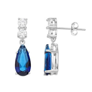 yz Aufbh fB[X sAXECO ANZT[ Sterling Silver Blue Cubic Zirconia Teardrop Drop Earrings Sterling