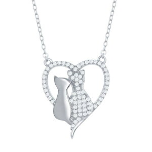 Aufbh fB[X ANZT[ lbNXE`[J[Ey_ggbv [X Unbranded Sterling Silver Cubic Zirconia Heart & Two Center Cats Pendant Necklace Sterling Vo[