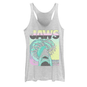 �A�j���L�����N�^�[ ���f�B�[�X �g�b�v�X T�V���c �O���t�B�b�N Licensed Character Juniors' Jaws Retro Wave Poster Graphic Tank Top White Heather �z���C�g
