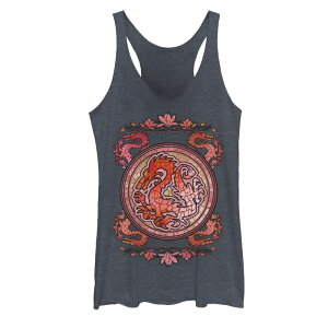 �f�B�Y�j�[ ���f�B�[�X �g�b�v�X T�V���c �O���t�B�b�N Disney's Mulan Juniors' Stained Glass Dragon Emblem Graphic Tank Top Navy Heather �w�U�[