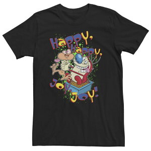 �A�j���L�����N�^�[ ���f�B�[�X �g�b�v�X T�V���c �g�[�� Licensed Character Big & Tall Nickelodeon Ren And Stimpy Happy Joy! Tee White �z���C�g