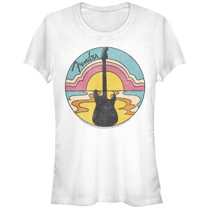 �A�j���L�����N�^�[ ���f�B�[�X �g�b�v�X T�V���c ���S �O���t�B�b�N Licensed Character Juniors' Fender Groovy Sunset Logo Fitted Graphic Tee White �z���C�g