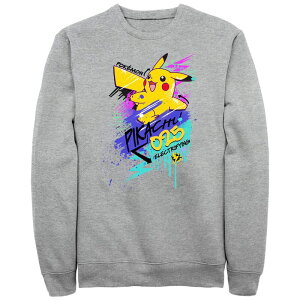 �A�j���L�����N�^�[ ���f�B�[�X �g�b�v�X T�V���c �X�E�F�b�g �t���[�X Licensed Character Men's Pokemon Pikachu Graffiti Fleece Sweatshirt Athletic Heather �w�U�[