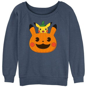 �A�j���L�����N�^�[ ���f�B�[�X �g�b�v�X T�V���c �O���t�B�b�N Licensed Character Juniors' Pokemon Pikachu Jack O Lantern Graphic Pullover Blue Heather �w�U�[