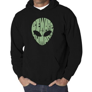 �G���G�[�|�b�v�A�[�g ���f�B�[�X �g�b�v�X T�V���c �X�E�F�b�g LA Pop Art Beware of Humans - Men's Word Art Hooded Sweatshirt Black �u���b�N