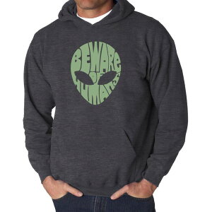 �G���G�[�|�b�v�A�[�g ���f�B�[�X �g�b�v�X T�V���c �X�E�F�b�g LA Pop Art Beware of Humans - Men's Word Art Hooded Sweatshirt Grey �O���[