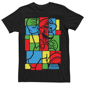 �A�j���L�����N�^�[ ���f�B�[�X �g�b�v�X T�V���c Licensed Character Men's Nintendo Super Mario Colorful Squares Fill Classic Tee Black �u���b�N