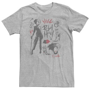 �f�B�Y�j�[ ���f�B�[�X �g�b�v�X T�V���c �g�[�� Big & Tall Disney Cruella Rebel Heart Collage Sketches Tee Athletic Heather �w�U�[